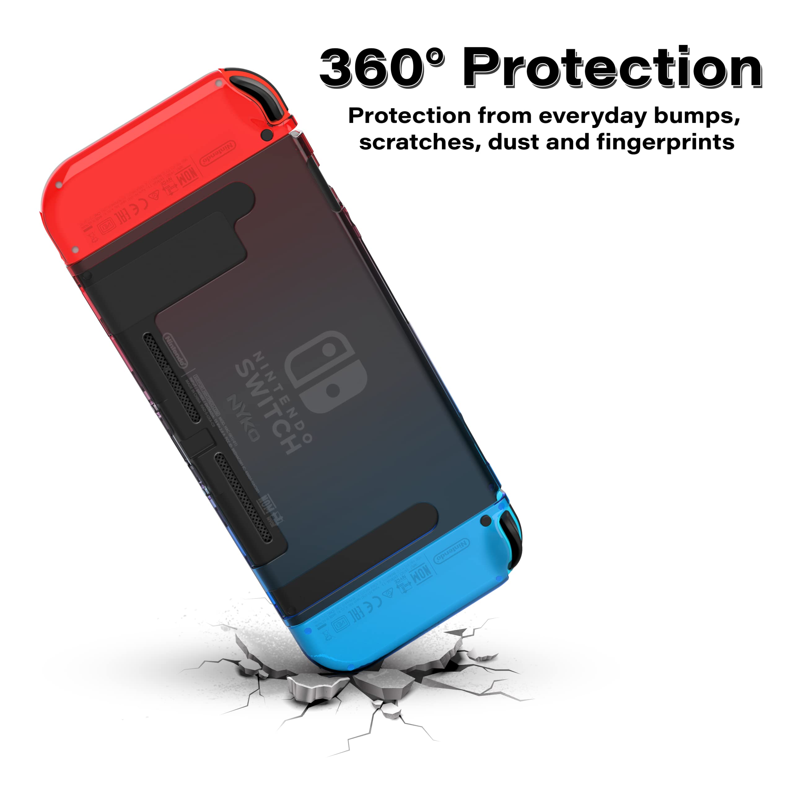 Nyko Protective Case for Nintendo Switch - Dockable Thin Hard Shell Travel Cover with Tempered Glass Screen Protector (Red & Blue) | Perfect for Gaming On-The-Go & Travel Protection