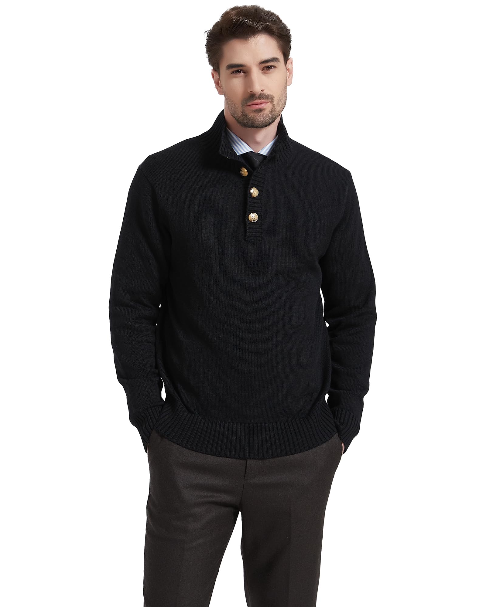 Men's Wool Blend Knit Pullover - Midweight Mock Neck Sweater for Casual Wear