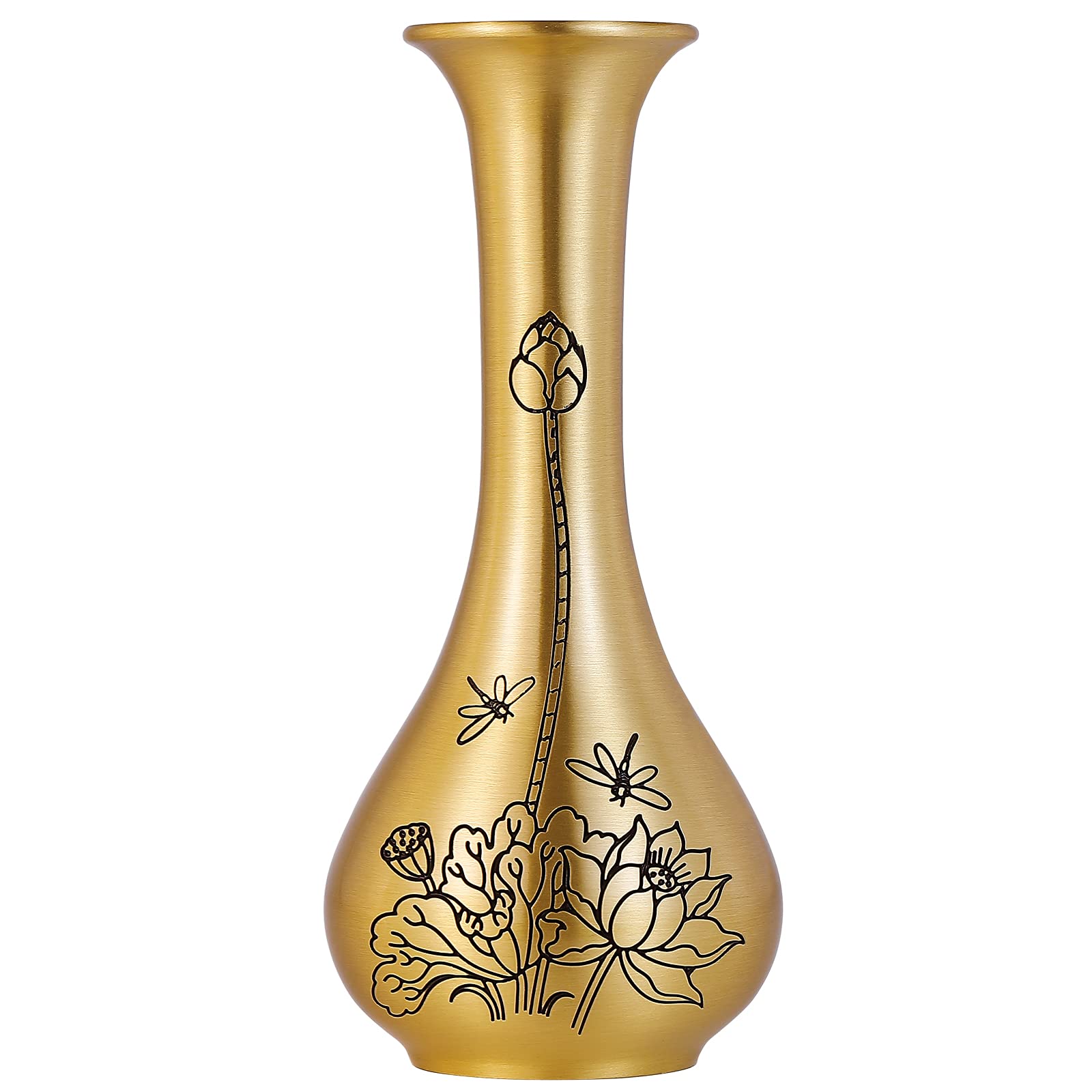 Gold Brass Vase with Special Engraved Pattern - 7.88 Inch Tall Metallic Decorative Centerpiece for Home, Wedding & Events | Elegant Table Decor, Bookshelf Accent & Flower Arrangement | Perfect for Living Room, Dining Table & Gift Giving