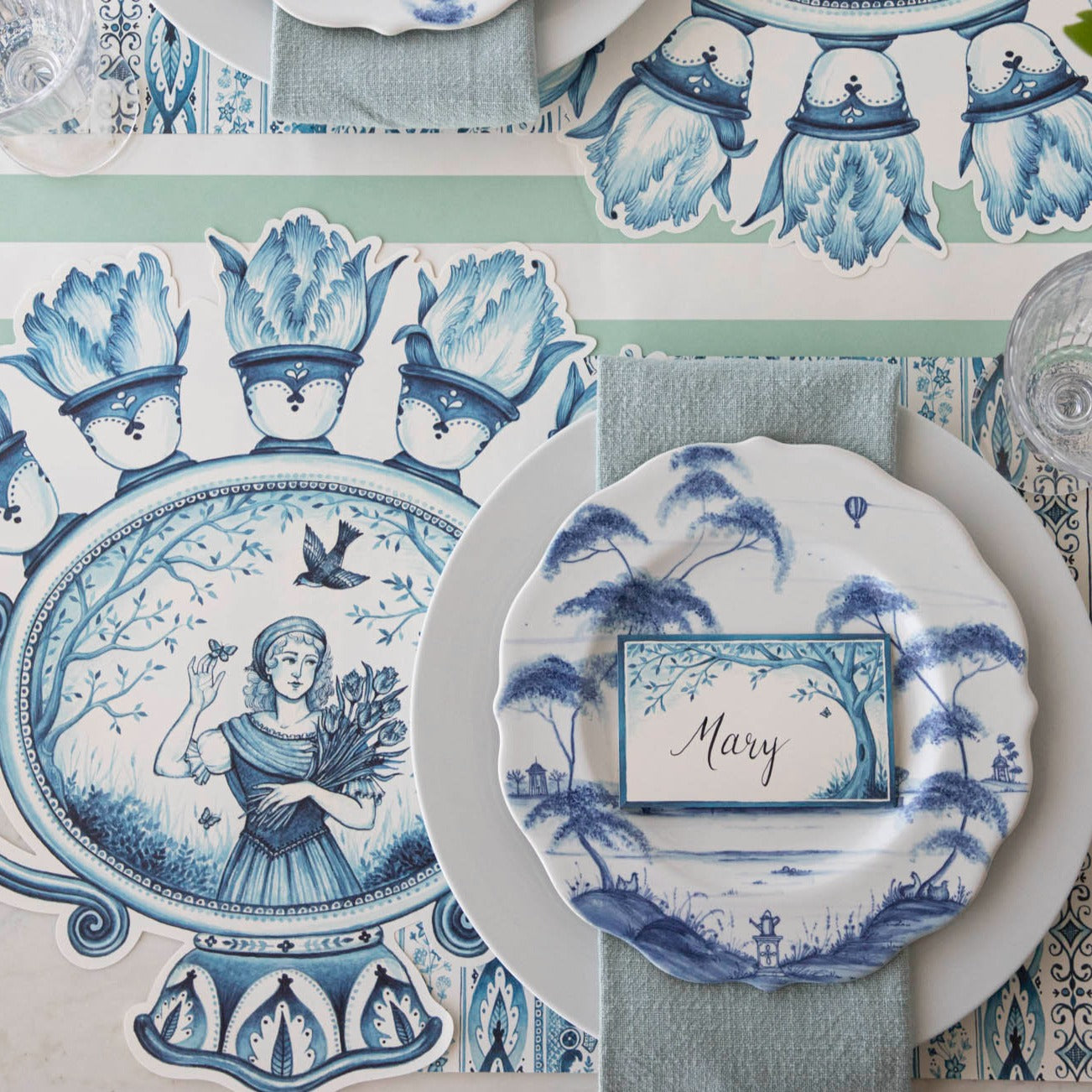 Eco-Friendly Die-Cut Indigo Meadow Placemats - Set of 4 Waterproof Table Mats for Dining, Kitchen, or Outdoor Picnic Use