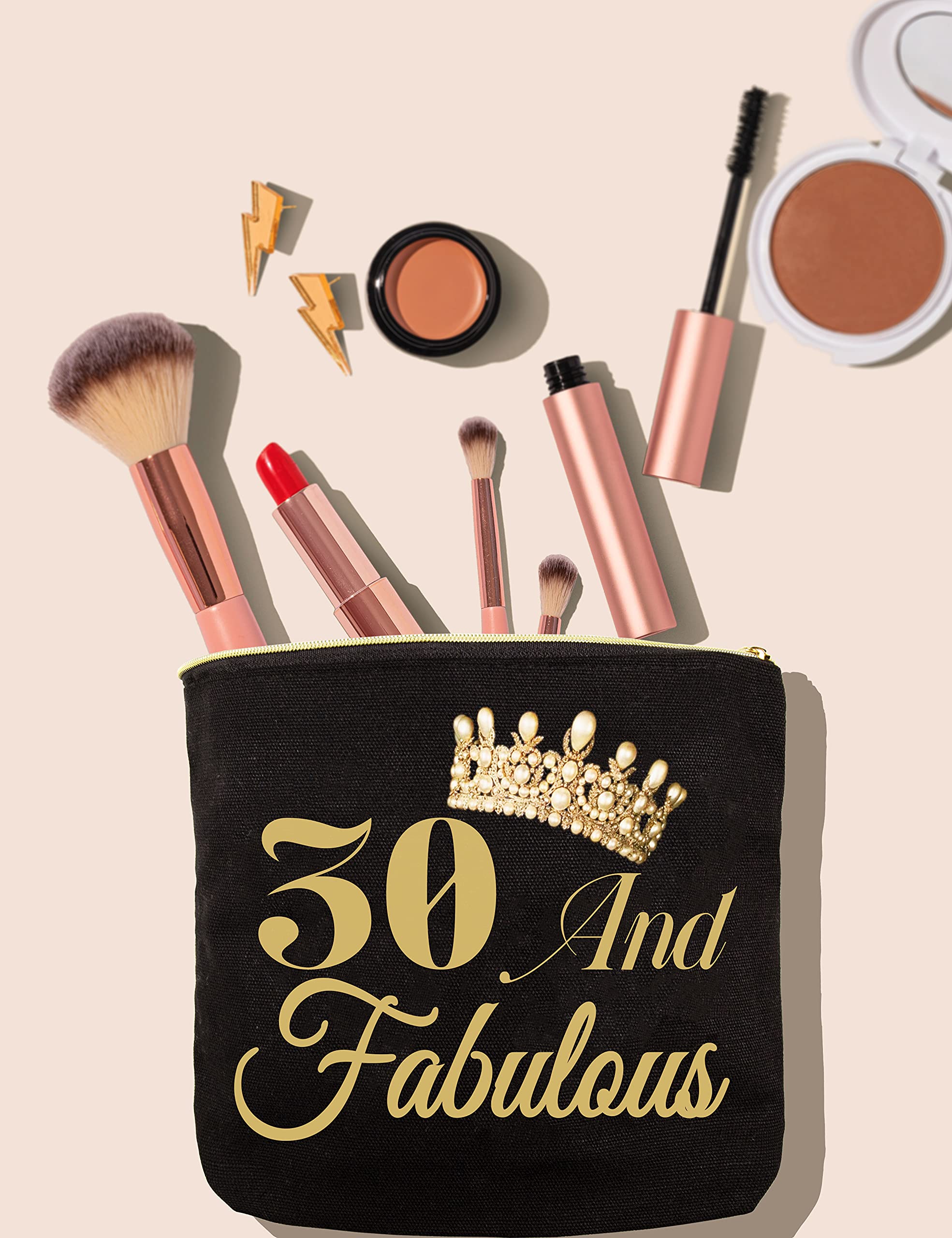 VeryMerryMakering 30th Birthday Cosmetic Case with Mirror - Gold Makeup Bag for Travel & Gifts - Perfect for Bridal Shower, Bachelorette Party & Birthday Celebrations
