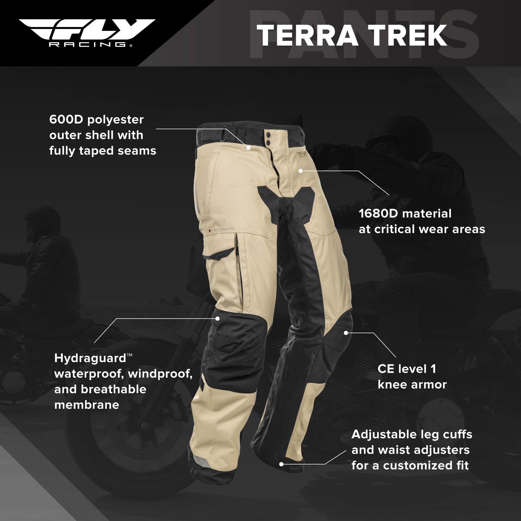 Fly Racing Terra Trek Pants - Durable Protective Motorcycle Riding Gear for Off-Road & Adventure (Sand, Size 34) | Ideal for Trail Riding, Motocross & Enduro Adventures