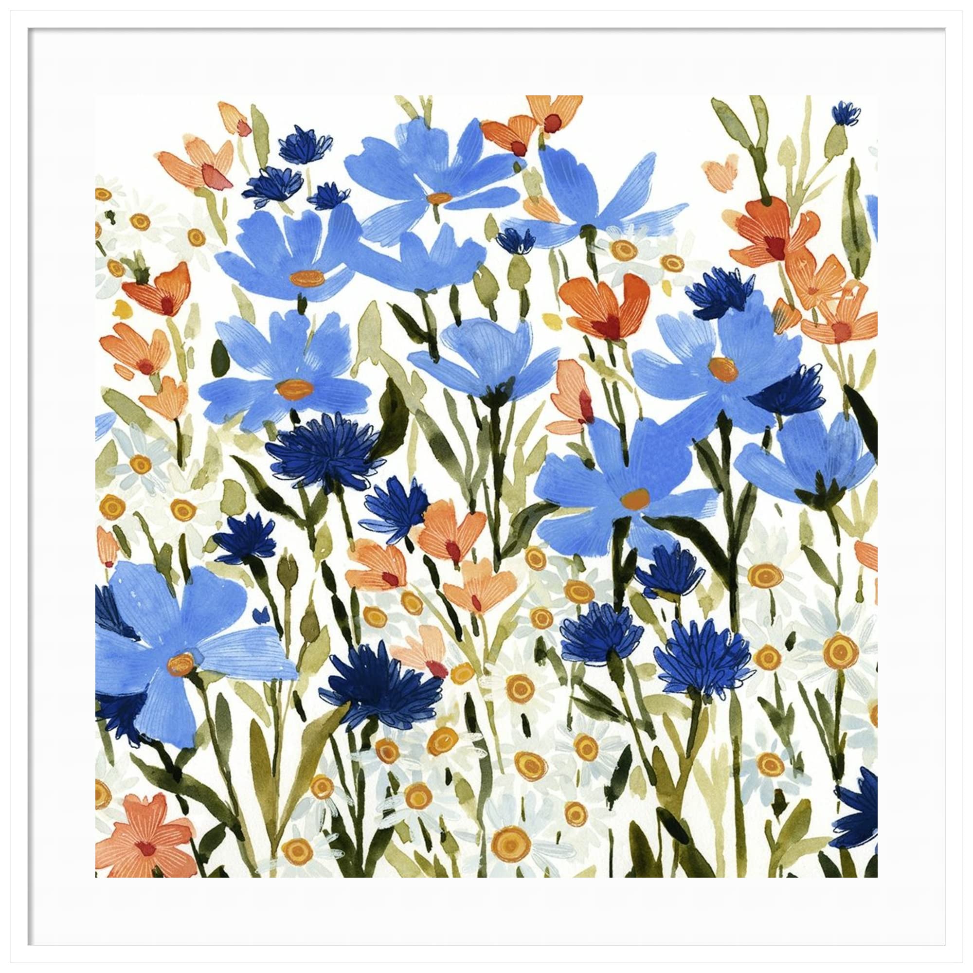 Emma Caroline Bright Wildflower Medley IV Framed Wall Art Print - 41x41 Inch Oversized Wood Frame in Svelte White - Perfect for Living Room, Bedroom & Office Decor