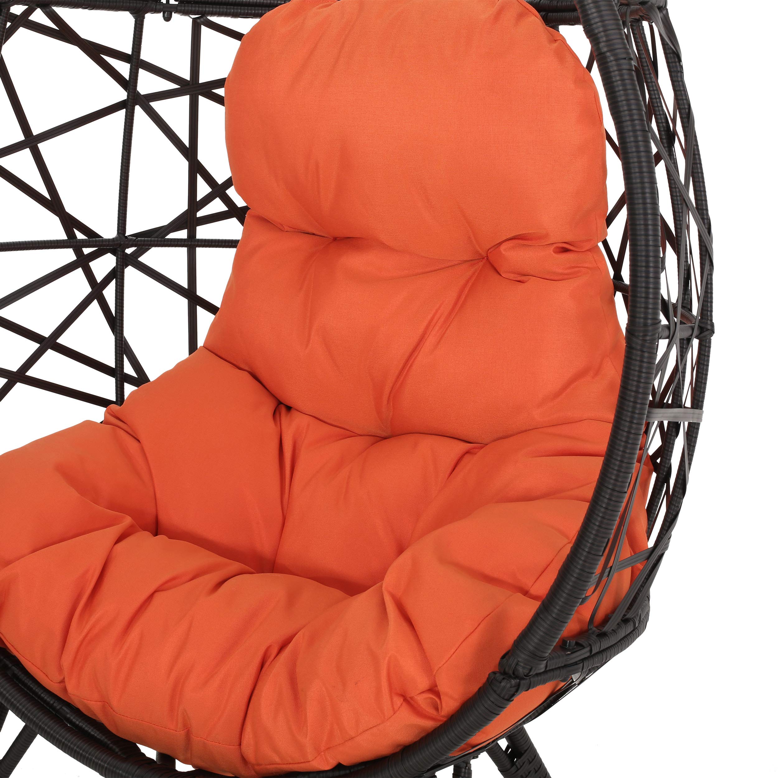 GDF Studio Outdoor Wicker Teardrop Chair with Cushion - Brown and Orange Patio Furniture for Garden, Poolside, or Backyard Relaxation