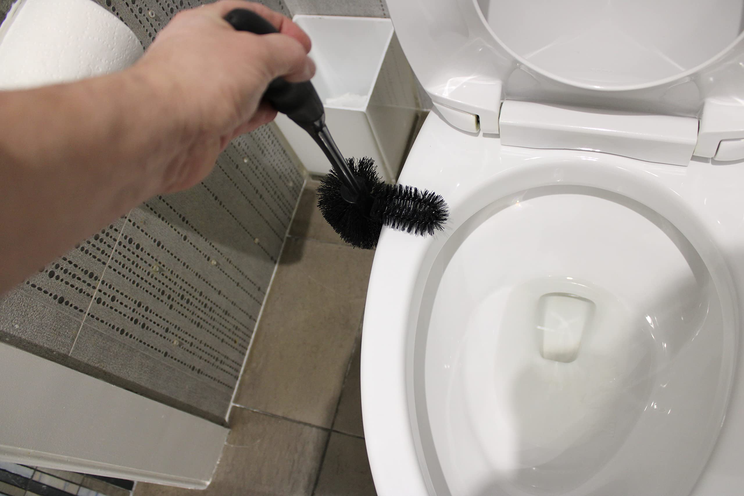 Ergonomic Toilet Bowl Brush with Comfort Grip - Under Rim Lip Cleaner & Storage Caddy for Bathroom | Heavy Duty Scrubber for Deep Cleaning, Ideal for Home & Commercial Use