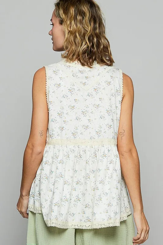 Boho Floral Lace V-Neck Sleeveless Top for Women - Beachy Summer Blouse with Natural Lace Details | Perfect for Vacations, Music Festivals & Boho Chic Outfits