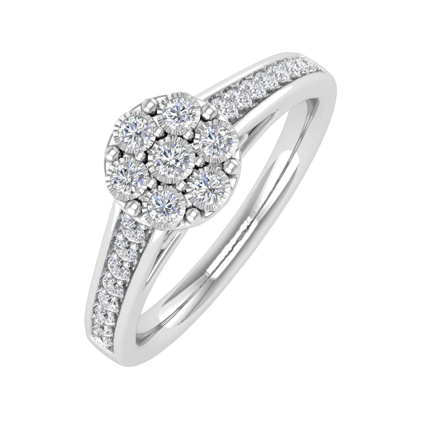 1/5 Carat Diamond Cluster Engagement Ring in 925 Sterling Silver - IGI Certified for Wedding, Proposal & Anniversary Gifts