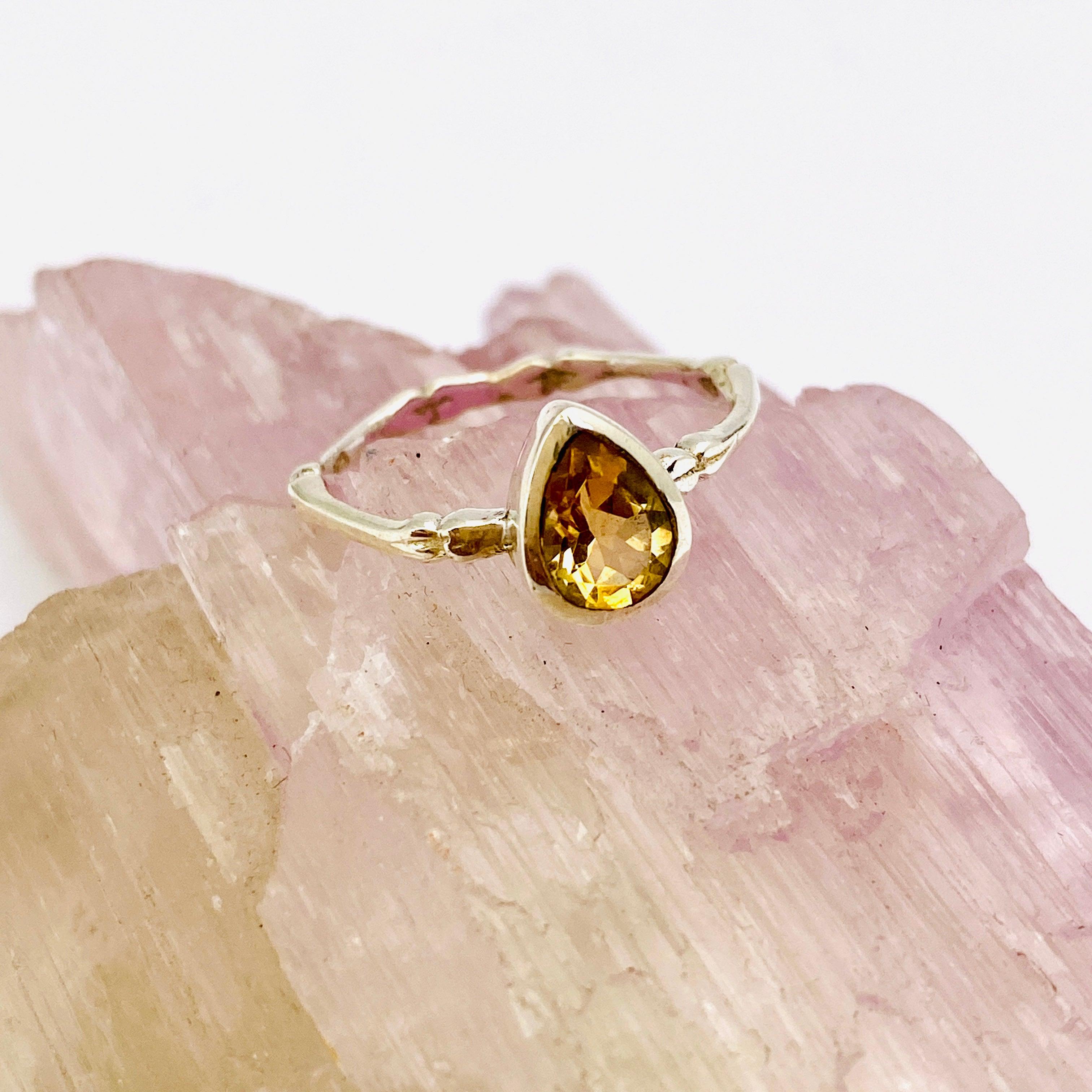 Natural Citrine Faceted Teardrop Ring 14K Gold Plated Fine Band Jewelry R3691 CT - Perfect for Weddings, Parties & Everyday Elegance