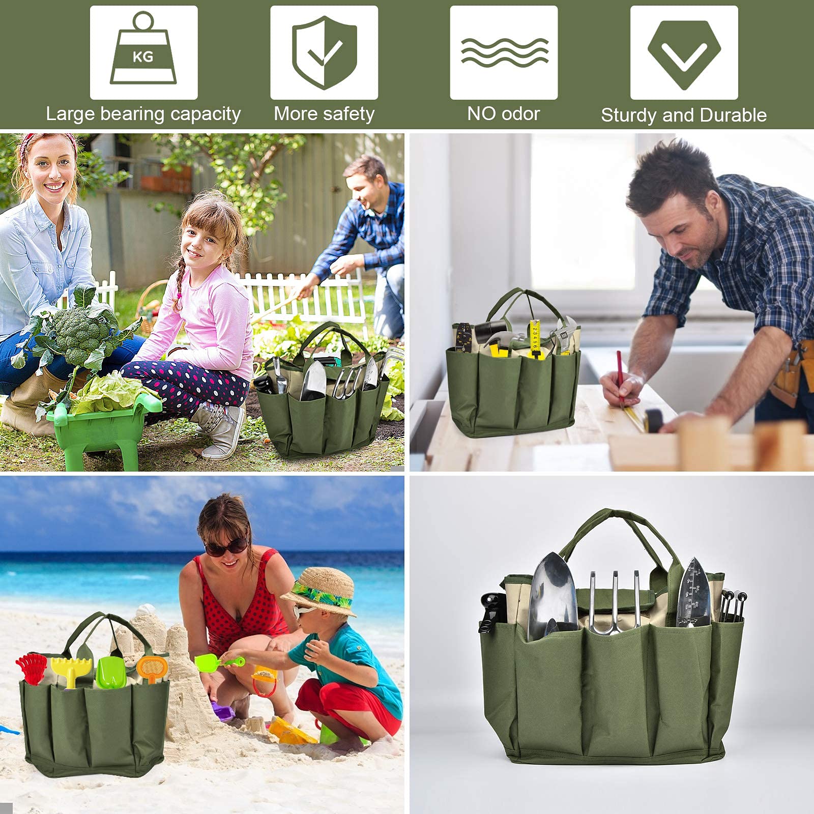 Heavy Duty Canvas Garden Tool Bag with 8 Pockets - Large Gardening Organizer Tote for Tools Storage | Perfect for Indoor & Outdoor Gardening, Landscaping, and Yard Work (Ideal for Women & Men)