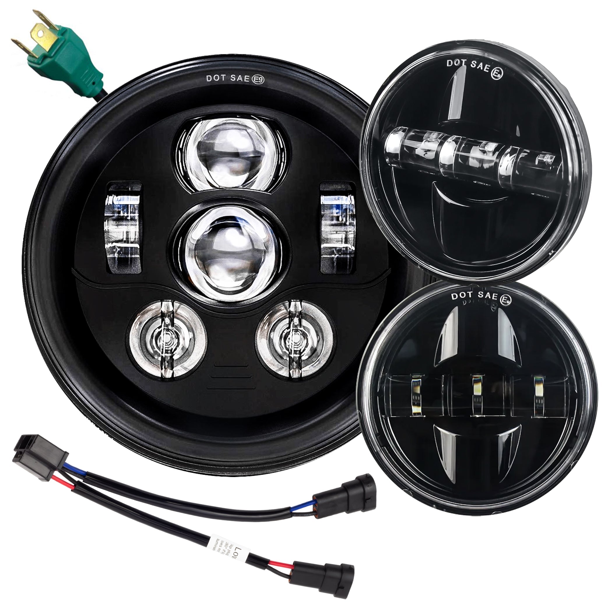 Eagle Lights 7 LED Headlight & 4.5 LED Passing Light Kit for Harley Davidson & Indian Motorcycles - Generation III Black - High Visibility Motorcycle Lighting for Night Riding & Safety