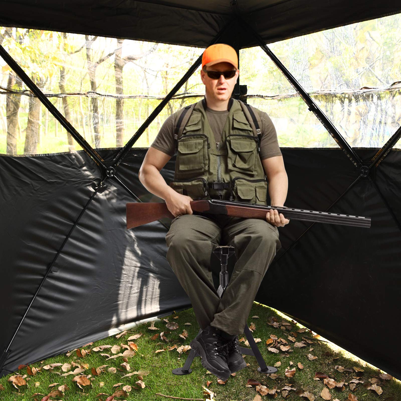 GYMAX 360° Swivel Hunting Chair - Adjustable Folding Camo Stool with Backrest for Hunting, Camping & Outdoor Activities | Portable & Comfortable for Blind Hunting, Fishing, and Wildlife Observation