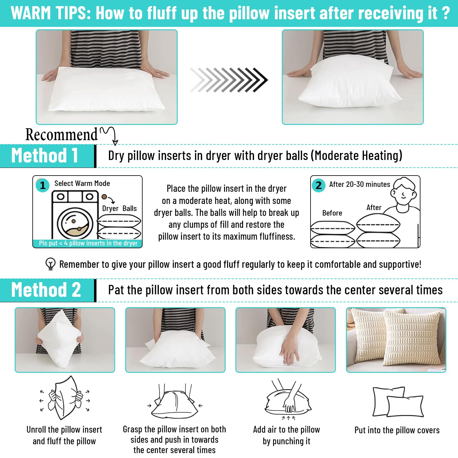 18x18 Inch Down Alternative Throw Pillow Inserts - Pack of 2 White Decorative Pillow Filler for Sofa, Bed & Living Room - Soft Couch Cushions for Home Decor & Comfort