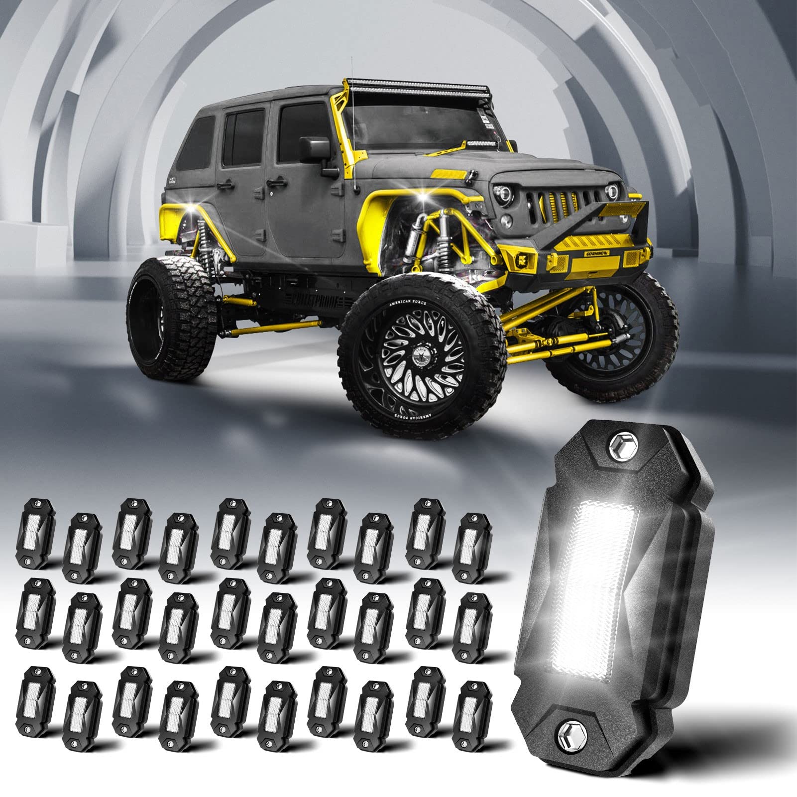 Meelooks 30-Pod LED Rock Lights Kit - 350LM High Brightness White Underglow Lights for Trucks, IP68 Waterproof - Perfect for Off-Roading, Car Shows & Nighttime Driving