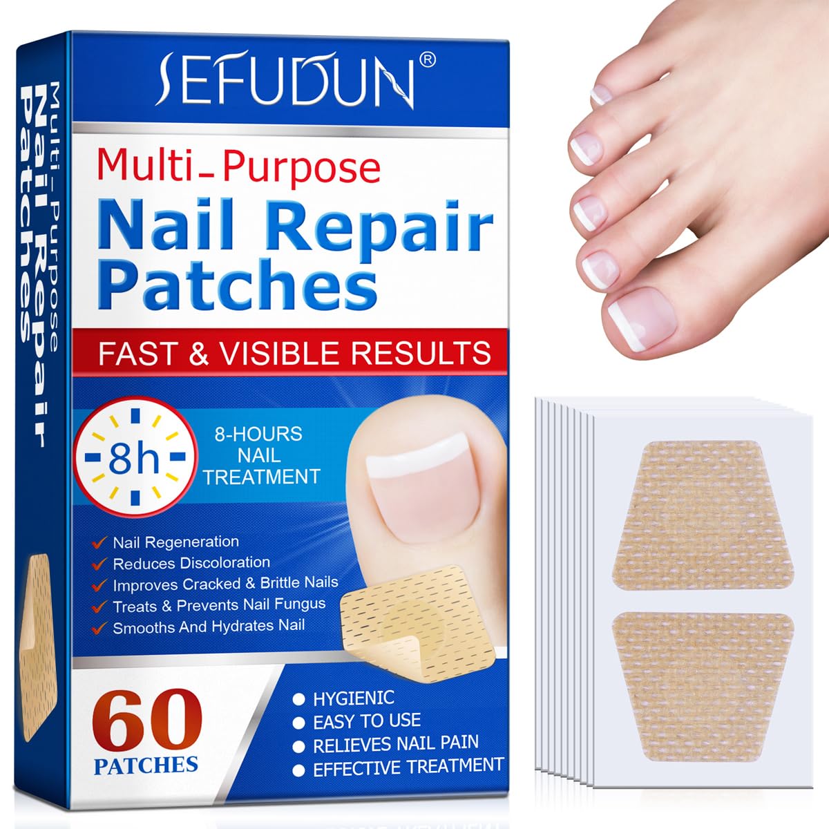 60-Piece Multi-Purpose Nail Repair Patches | Overnight Treatment for Nail Discoloration & Cracked Nails | Restores Healthy Nail Appearance | Perfect for At-Home Manicures & Nail Care Routines