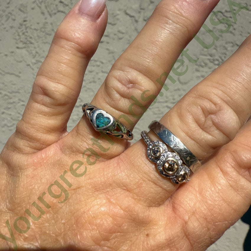 Authentic Sterling Silver Turquoise Mosaic Heart Ring - Size 8 | Handmade Southwest Jewelry for Women | Perfect for Valentine's Day, Anniversary Gifts & Boho Fashion