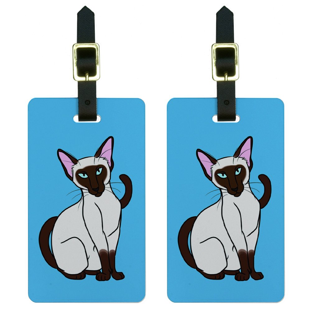 Siamese Cat Luggage Tags - Set of 2 Blue Pet ID Tags for Suitcases & Carry-On Bags | Perfect for Travel Identification & Pet Lovers