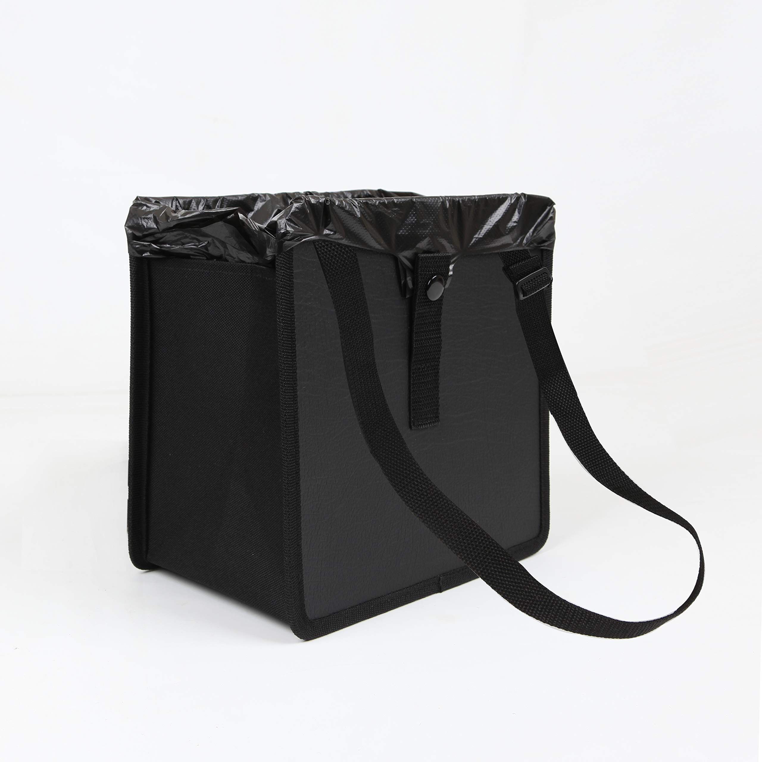 KMMOTORS Collapsible Car Trash Can - Vegan Leather Hanging Car Garbage Bin for Front & Back Seat (Medium, Black) | Perfect for Road Trips, Commuting & Keeping Your Vehicle Clean