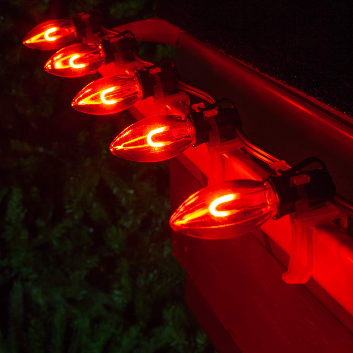 Wintergreen Lighting 15ft FlexFilament LED Red C9 Christmas Lights - Shatterproof Outdoor String Lights with Edison Bulb Style for Holiday Decor, Patio, Garden & Balcony Lighting | Perfect for Christmas Tree, Roof, Porch & Yard Decoration
