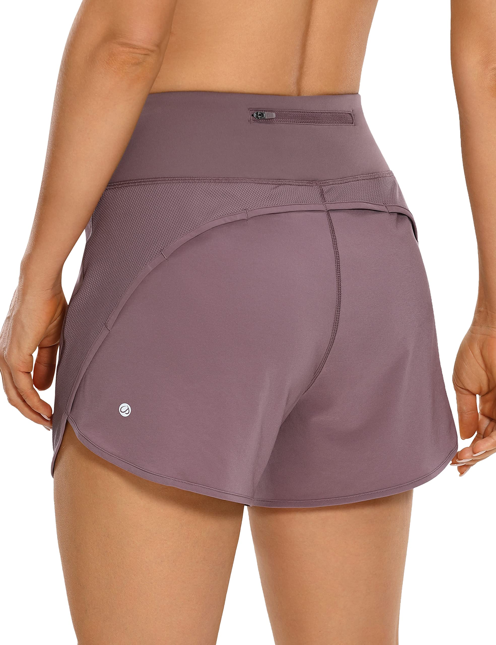CRZ YOGA Women's High Waist Workout Running Shorts with Mesh Liner - 4 Inch Quick Dry Athletic Gym Shorts for Yoga, Running & Training - Breathable Sports Shorts with Zip Pocket for Women's Activewear