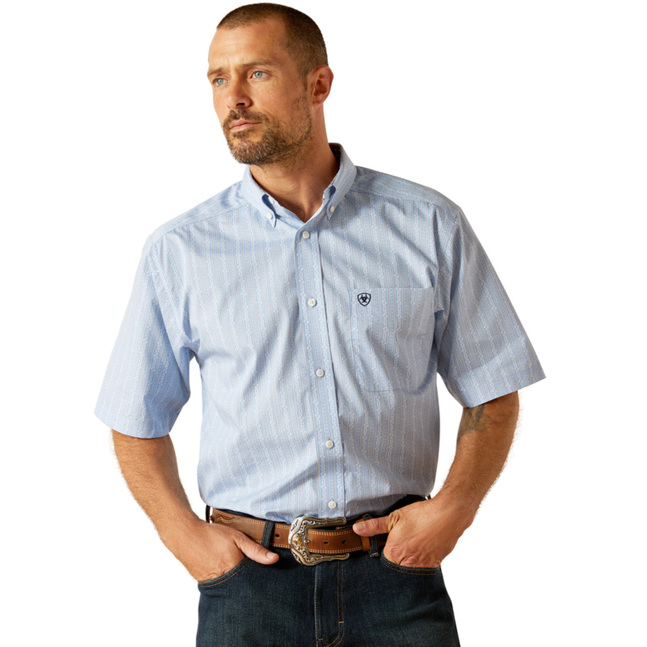 Ariat Wrinkle Free Light Blue Paisley Shirt - Comfortable & Stylish for Work, Outdoor & Casual Wear