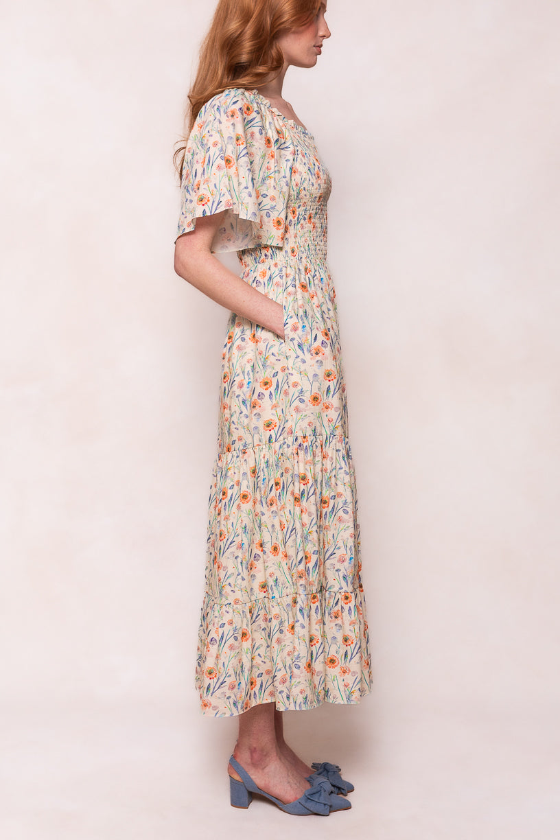 Eva Floral Print Cream Dress for Women - Elegant Summer Dress for Casual Wear, Parties, and Date Nights