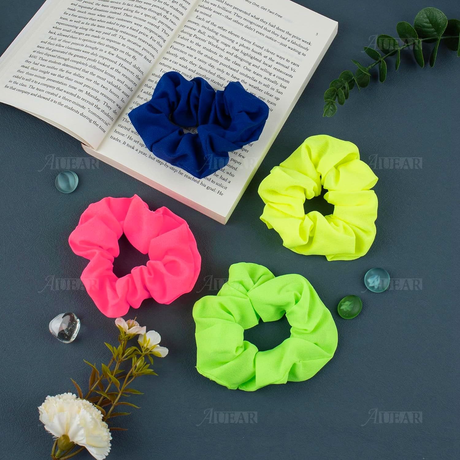 80s 90s Style Neon Hair Scrunchies - 12 Pack Elastic Hair Ties for Women & Girls (Yellow, Green, Pink, Blue) | Perfect for Workouts, Yoga, School & Retro Fashion Accessories