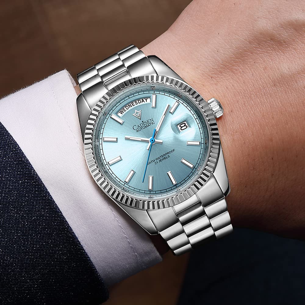 CADISEN Men's Automatic Watch - Sapphire Crystal Luxury Mechanical Wristwatch, Stainless Steel Waterproof Dress Watch for Business & Casual Wear | Perfect for Office, Dating & Formal Events