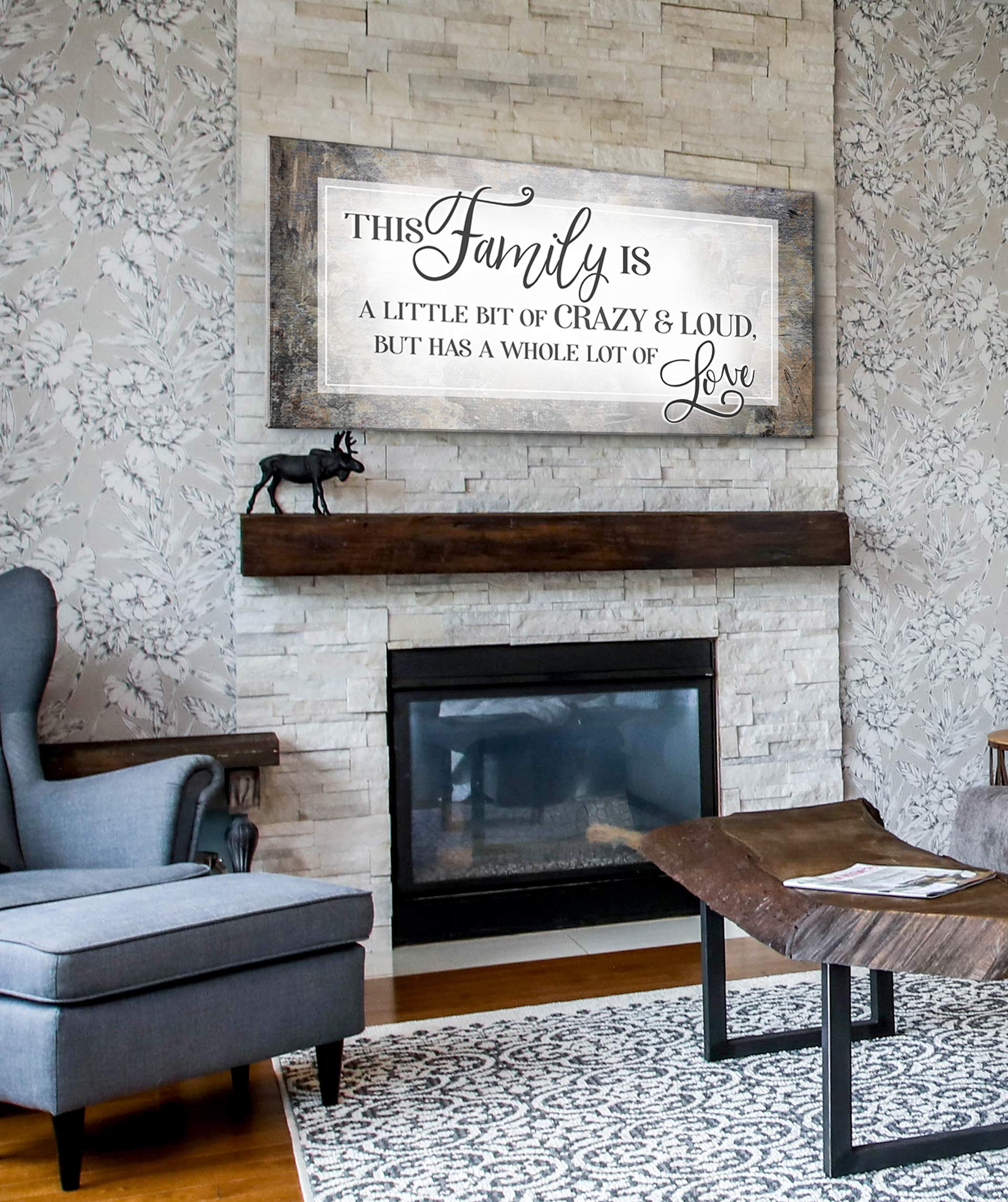 Family Sign Wall Art - Large 42x19 Inch Canvas Home Decor for Living Room, Farmhouse Style, Brown | Perfect for Housewarming Gifts & Rustic Interior Design