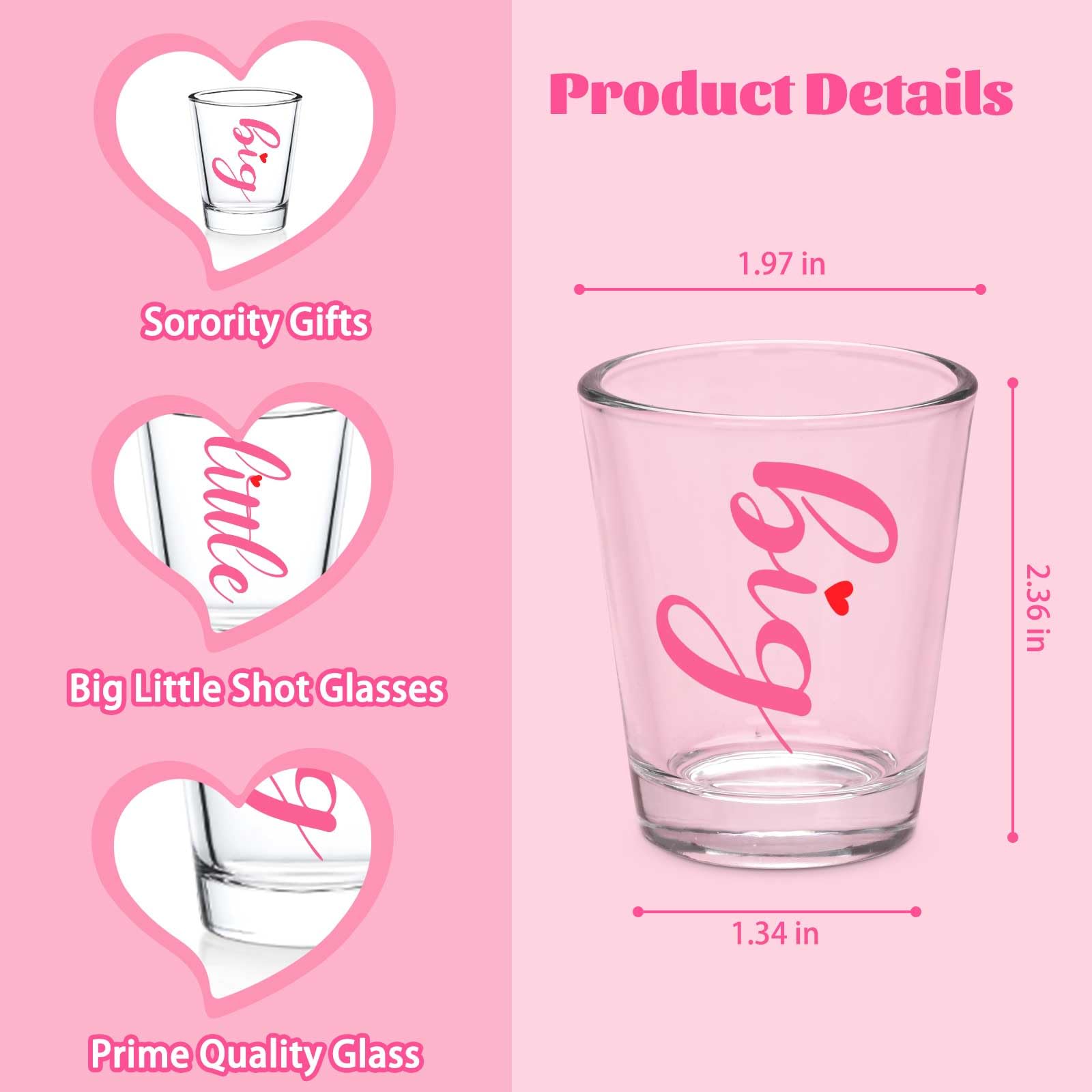 Futtumy Sorority Gifts - 2 OZ Big Little Shot Glasses Set (2PCS Pink) - Perfect for Sorority Big Sister Little Sister Gifts, Women & Girls - Fun Drinking Glasses for Parties, Celebrations & Greek Life Events