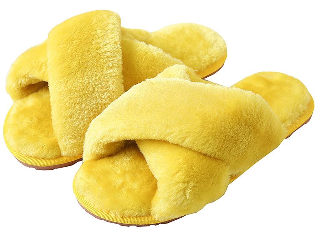 D.S.MOR Women's Criss Cross Fluffy Fuzzy House Slippers - Ultra Soft Comfortable Indoor/Outdoor Slippers for Women - Perfect for Home, Lounge, and Winter Warmth