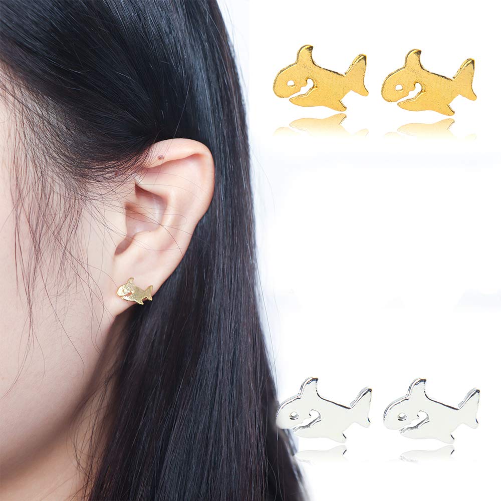 Tiny Sea Shark Stud Earrings for Women - Simple Nautical Ocean Animal Jewelry - Perfect for Beach Vacations, Summer Outfits & Marine-Themed Parties