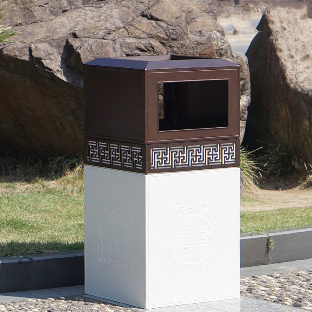 Premium Cast Aluminum Recycling Bin - Imitation Marble Trash Can with Sorting Organizer for Kitchen, Hotel & Patio | Eco-Friendly Waste Container (Coffee & White) - Perfect for Home, Office & Outdoor Waste Management