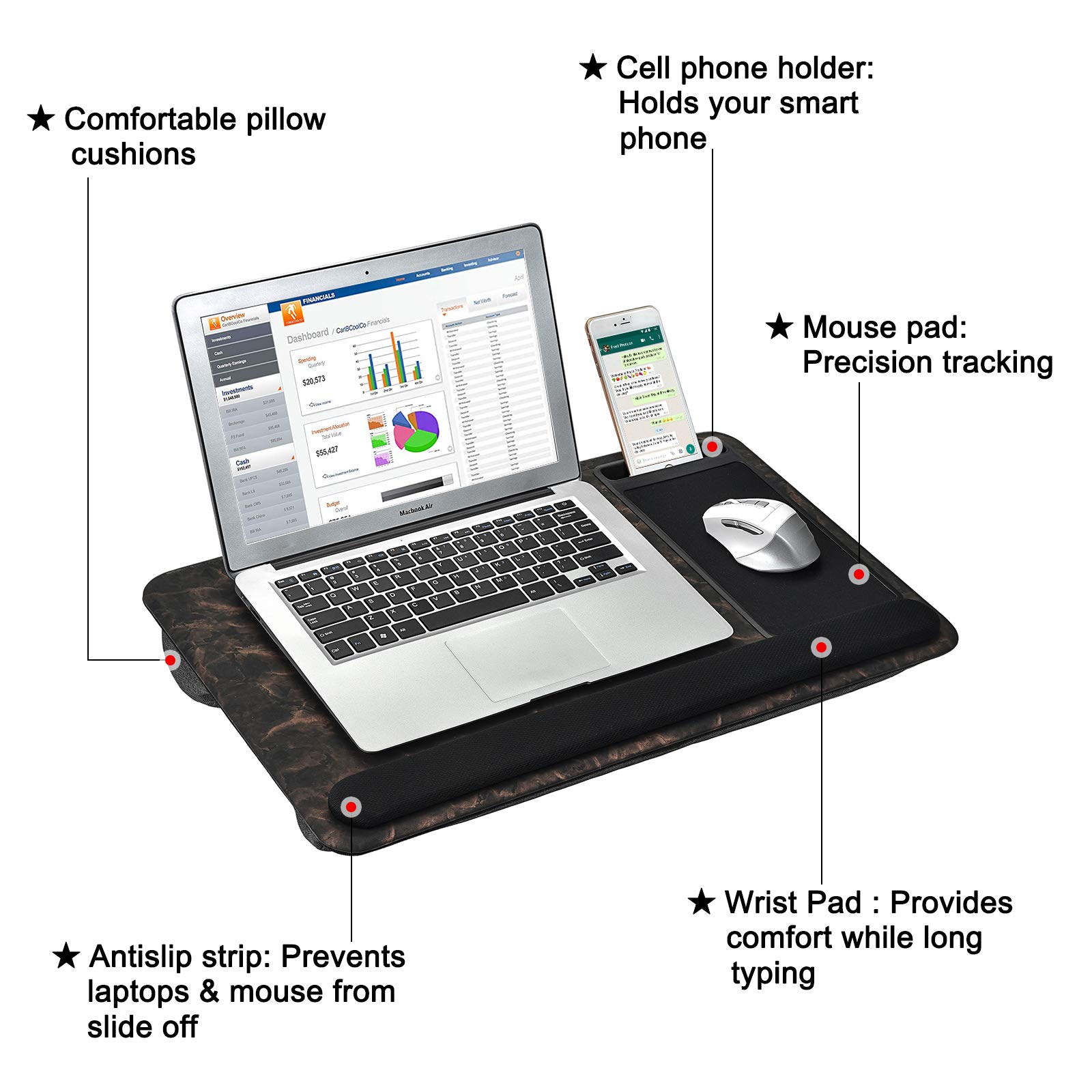 Ergonomic Laptop Tray with Built-in Mouse Pad & Anti-Slip Strip - Portable Lap Desk for MacBook, iPad & 17-Inch Notebooks - Perfect for Bed, Sofa & Office Use