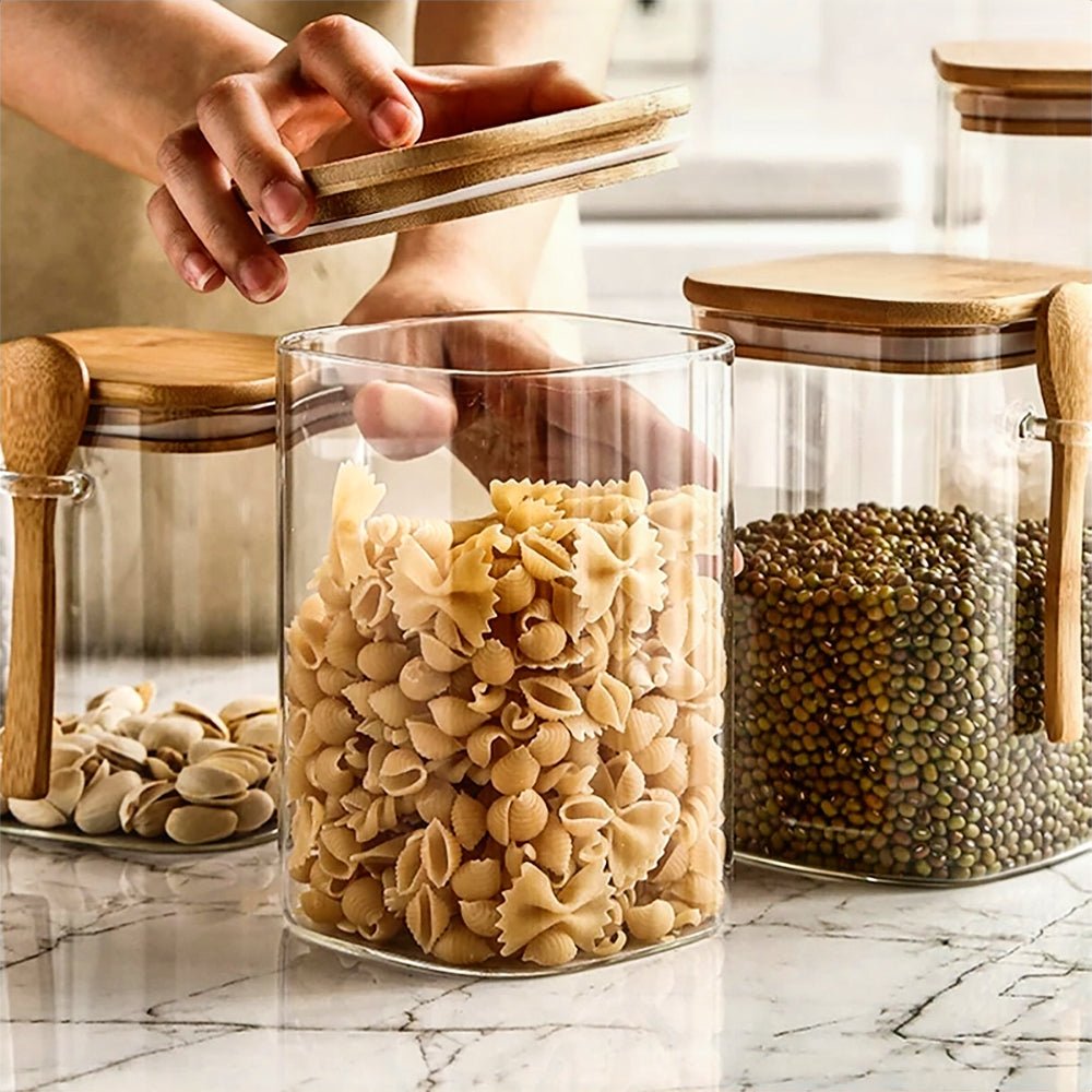 Premium Stackable Glass Canisters for Coffee & Tea Storage - Airtight Kitchen Organizer for Pantry, Countertop, and Office Use