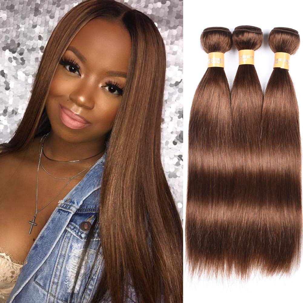 100% Virgin Peruvian Human Hair Bundles - Unprocessed Silky Straight Hair Extensions 3 Bundles (18 20 22 Inch, Medium Brown 4#) for Weaving, Styling & Everyday Glamour