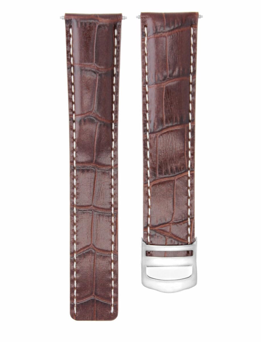 20mm Leather Watch Band for Cartier Tank - Brown & White Stitching | Dress & Casual Wear