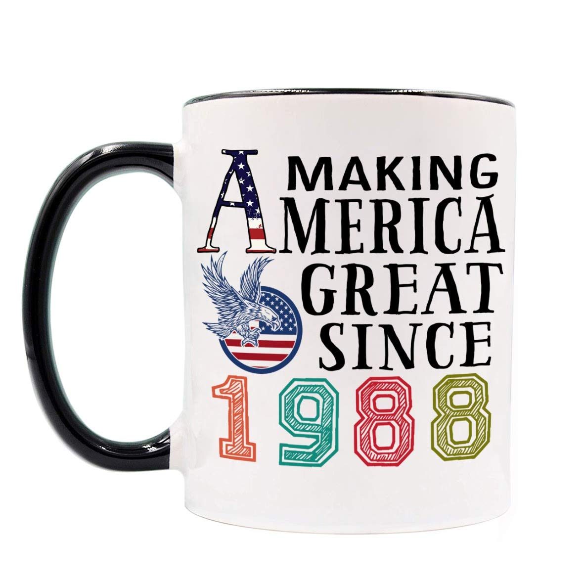Best Christmas Gifts 2023 - Patriotic 'Making America Great Since 1988' Coffee Mug - 11oz Black Handle Cup for Nurses, Coworkers, Mom, Dad, Wife or Husband - Perfect for Office, Home & Holiday Gifting