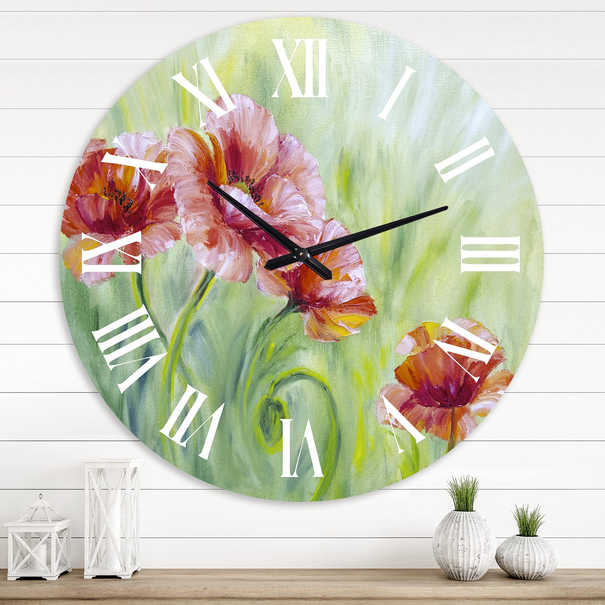Red Blossoming Poppies II Large Wall Clock - Traditional Floral Design for Home & Office Decor | Silent Non-Ticking, Perfect for Living Room, Bedroom, or Workspace