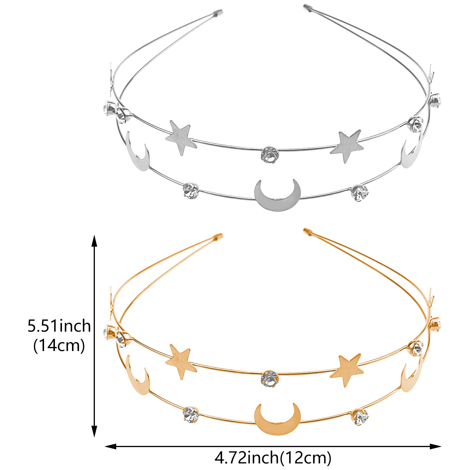 **Aswewamt 2-Piece Alloy Moon and Five-Pointed Star Headbands – Elegant Bridal Hair Hoops for Women & Girls – Perfect for Weddings, Parties, and Boho Styling**