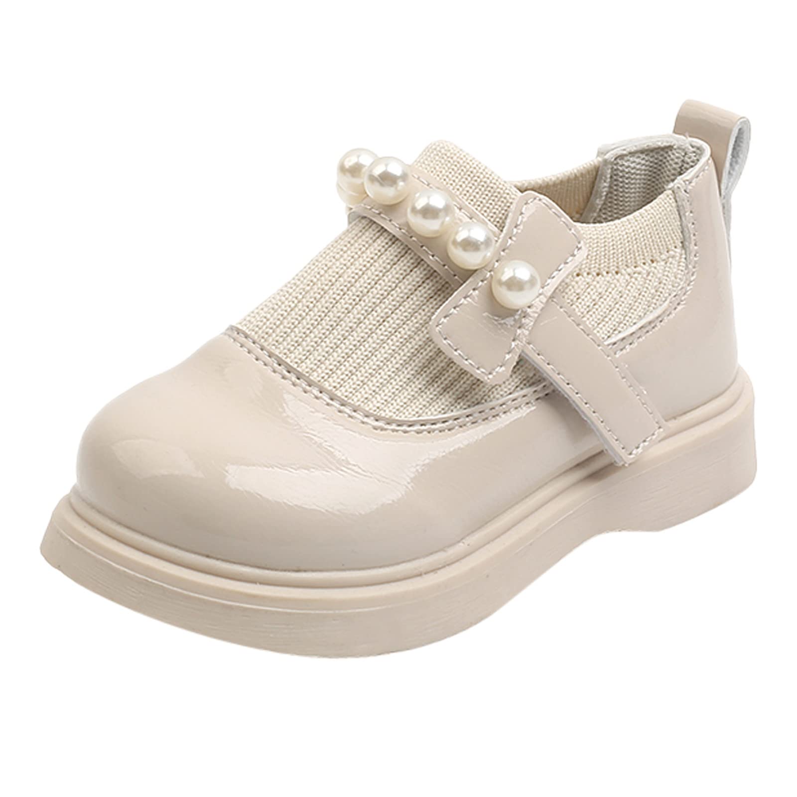 Ikevan Girls' Wedding Shoes - Toddler to Big Kid Leather Ballerina Flats for Comfort & Style (Beige, Size 30) - Perfect for Flower Girls, Pageants & Special Occasions