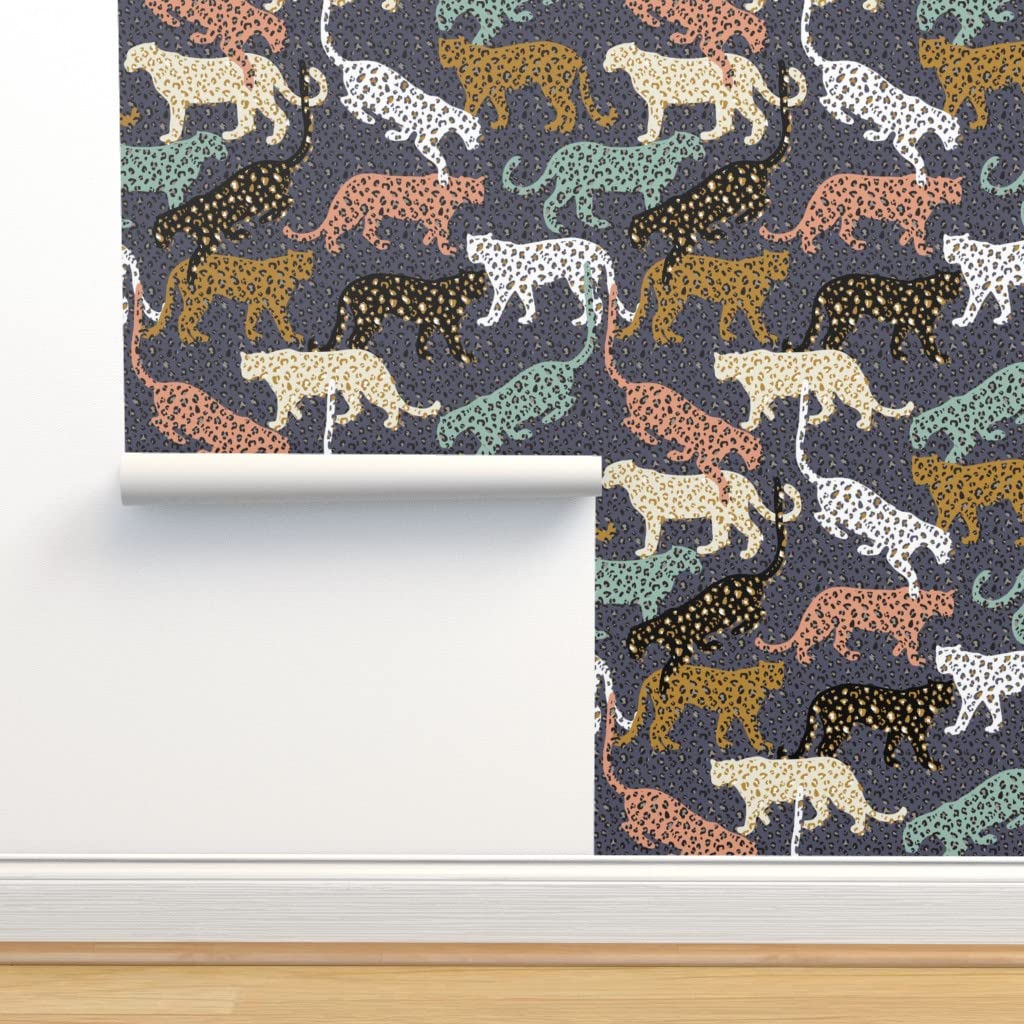 Peel & Stick Removable Wallpaper - Blue Leopard Print Animal Spots Wild Design | Self-Adhesive Wallpaper Swatch for Nursery, Bedroom & Home Decor | Africa Leopards Theme by Spoonflower
