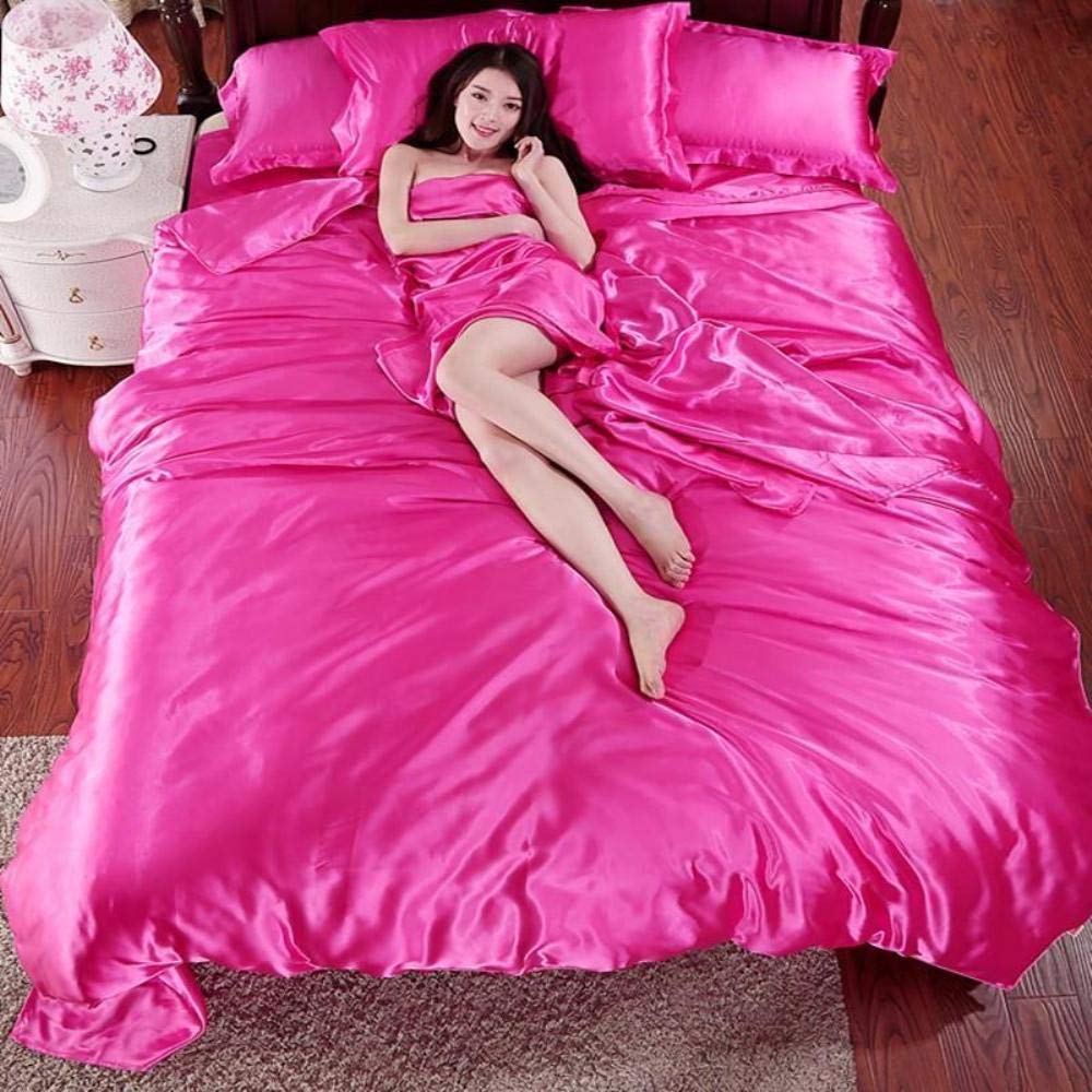 Oversized King Comforter Set - 7 Piece Satin Bedding Set (Comforter, Flat Sheet, Fitted Sheet 19'' Deep, 4 Pillowcases) 600 GSM Hot Pink Luxury Satin Comforter Set - Perfect for Master Bedroom, Guest Room & Cozy Winter Nights