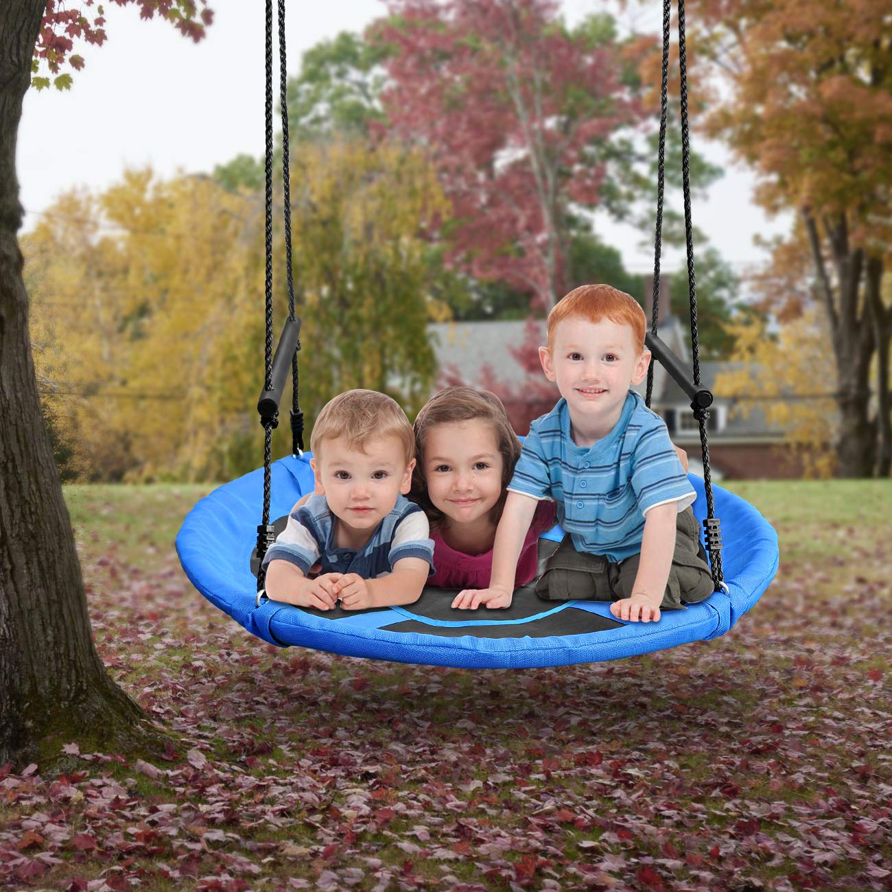**46 Inch Saucer Tree Swing - 800 lb Weight Capacity, Waterproof Textilene Fabric & Steel Frame with Tree Strap & Carabiner - Perfect for Playground, Backyard, and Outdoor Fun - Great Gift for Kids & Families (Blue)**