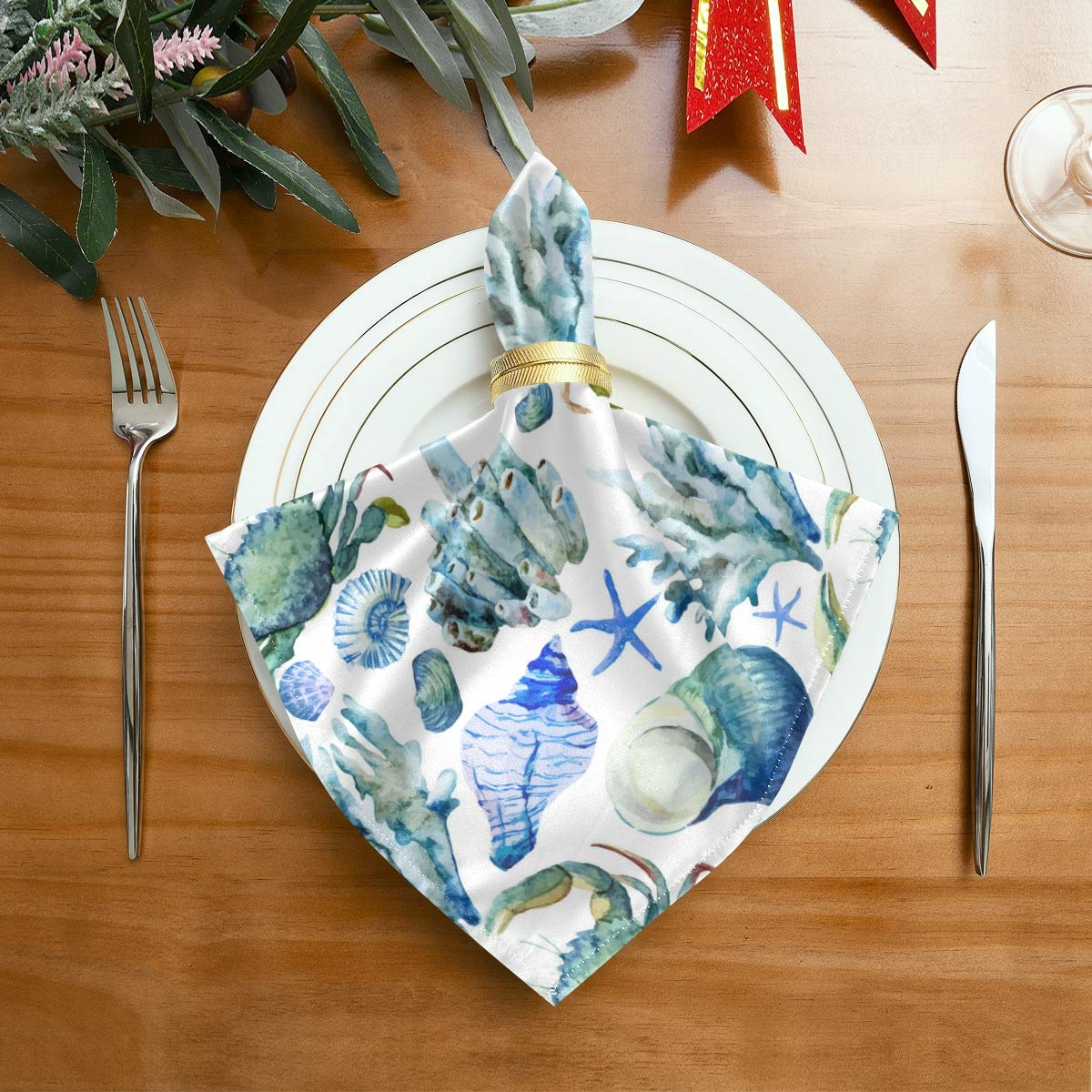 Bardic 4-Pack Reusable Cloth Napkins 20x20 Inch - Ocean Animal Print Washable Dinner Napkins for Holiday Parties, Restaurants & Banquets | Eco-Friendly Table Linens for Everyday Dining & Special Occasions