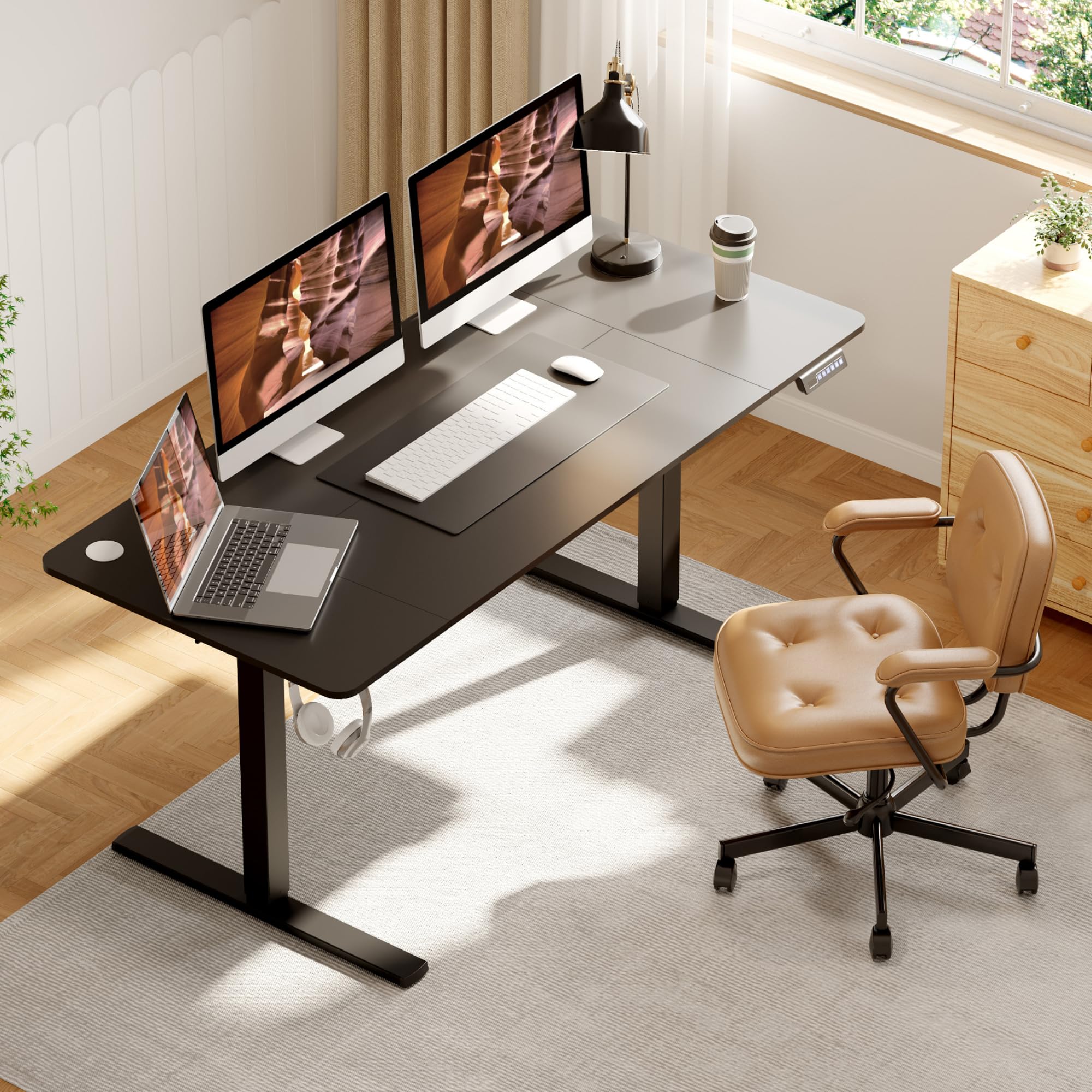 Height Adjustable Standing Desk 63x28 Inches - Electric Sit Stand Desk with Memory Preset, USB Charging Port & Cable Management | Ergonomic Home Office Desk for Work from Home & Gaming Setup