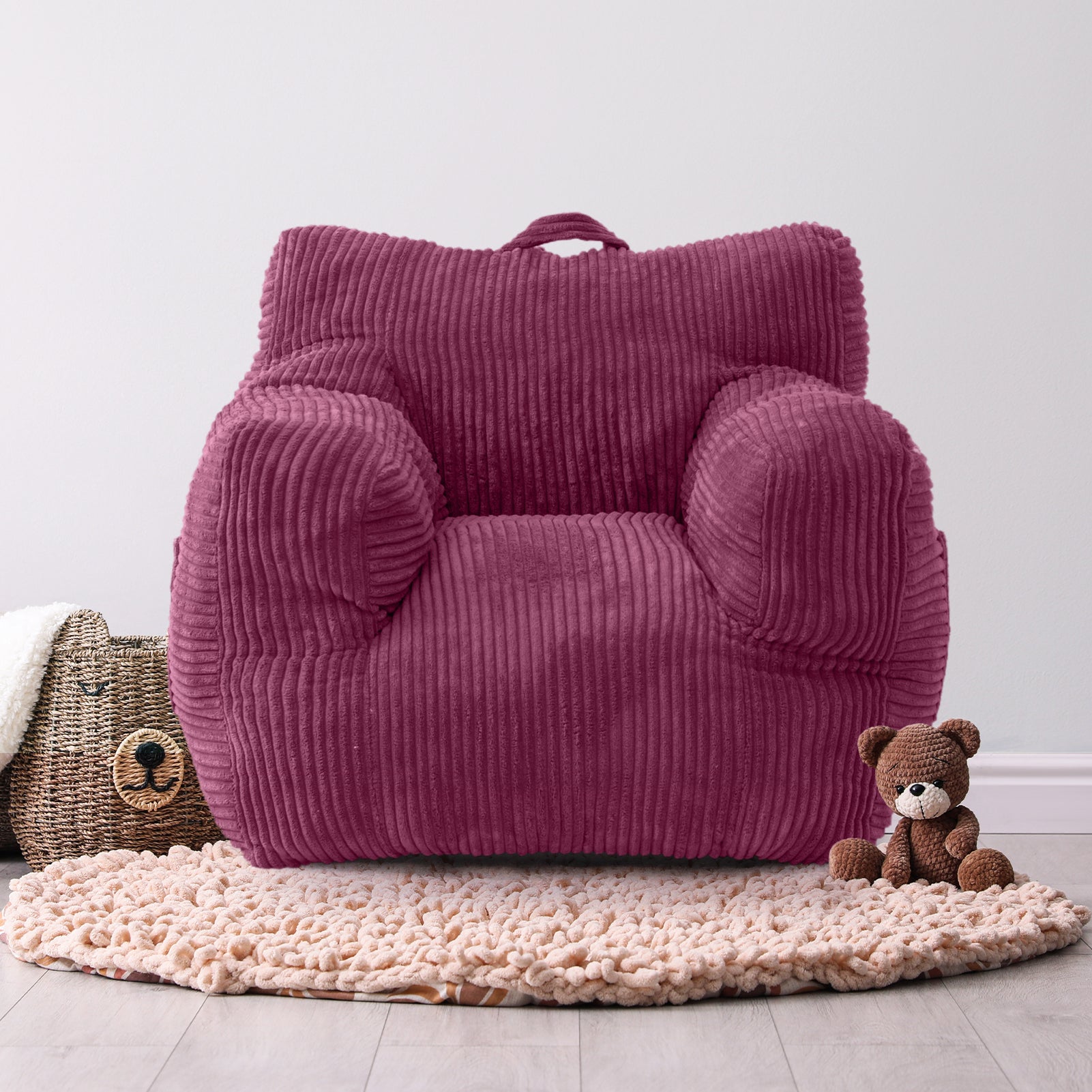 MAXYOYO Kids Bean Bag Chair - Corduroy Bean Bag Couch with Armrests for Children's Room, Nursery & Playroom (Rose Pink) - Perfect for Reading, Gaming & Relaxing
