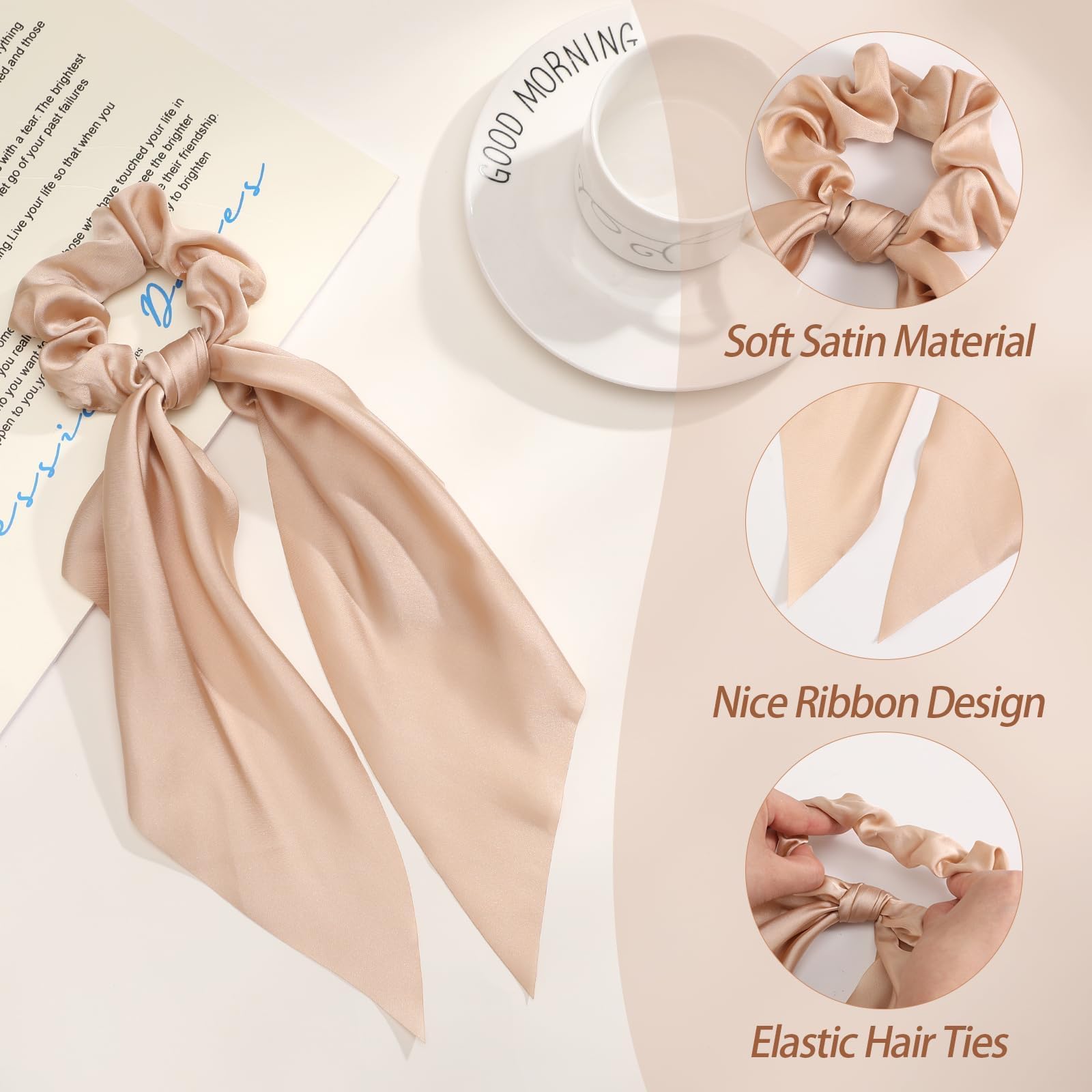 6 PCS Bow Silk Scrunchies for Women & Girls - Elegant Satin Hair Ties with Knotted Bows, Soft Elastic Hair Ribbon Accessories - Perfect for Daily Wear, Parties, Gifts & Holidays