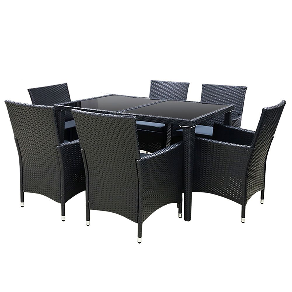 Gardeon 7-Piece Outdoor Patio Dining Set - Weather-Resistant Wicker Rattan Furniture for Backyard, Garden, Poolside & Deck - Includes Table & 6 Chairs