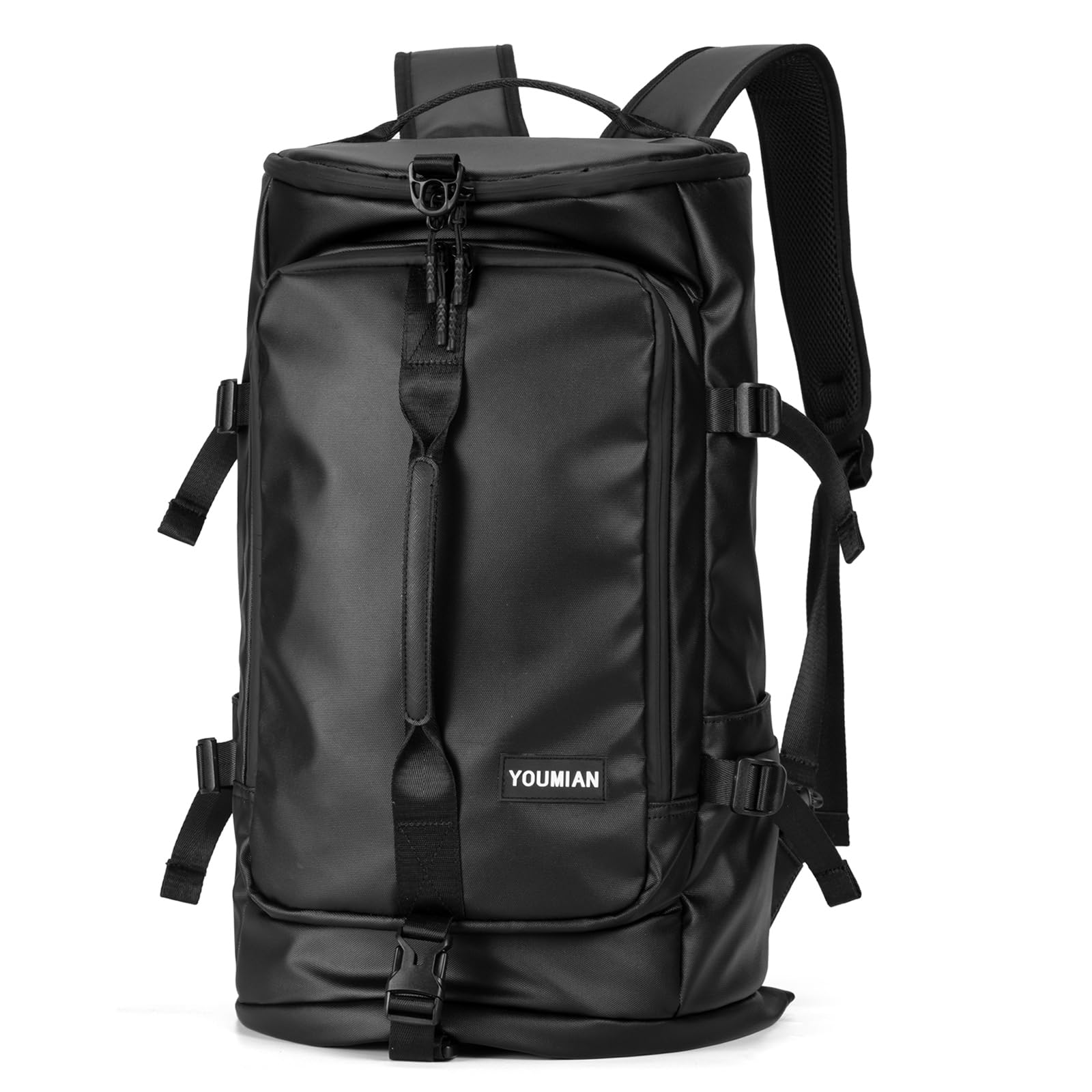 Gym Duffle Backpack with Shoe Compartment - 4-Way Carry Travel Backpack for Men & Women - Waterproof Multi-Functional Weekender Bag for Fitness, Gym, Travel, Camping & Motorcycle Helmet Storage - Perfect for Workouts, Weekend Trips & Outdoor Adventures