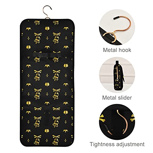 MNSRUU Gold Skull Pattern Hanging Toiletry Bag - 3 PCS Clear Travel Makeup Organizer Set for Women & Men, Portable Cosmetic Storage for Bathroom, Gym, Camping & Vacation Trips